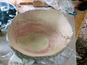 Work in progress, the pink bit will change to dark blue once it has been fired.