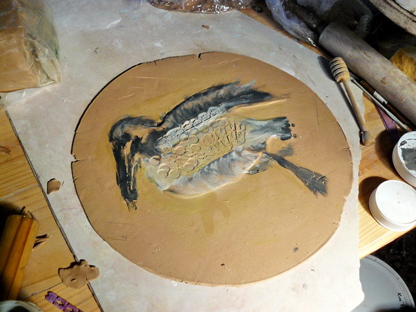 I then pressed some circles and lines into the albatrosses belly, to represent the plastic.